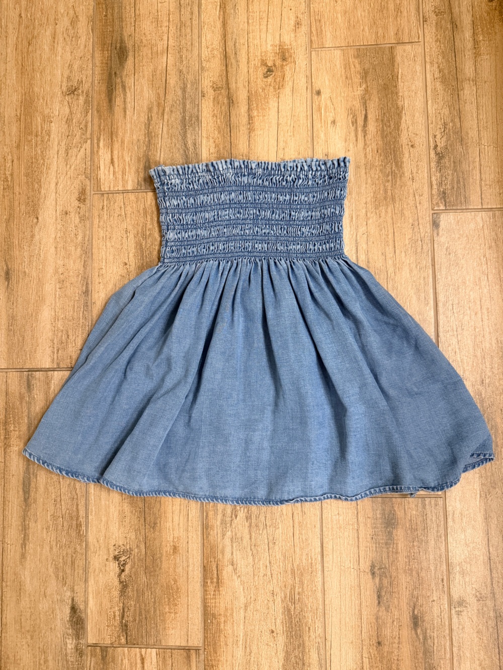 LOFT Blue Chambray Smocked Waist Skater Skirt